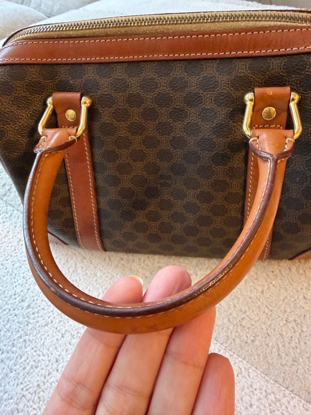 Celine Boston Brown Monogram Tote with Tan Leather Patch - Picture 11 of 14